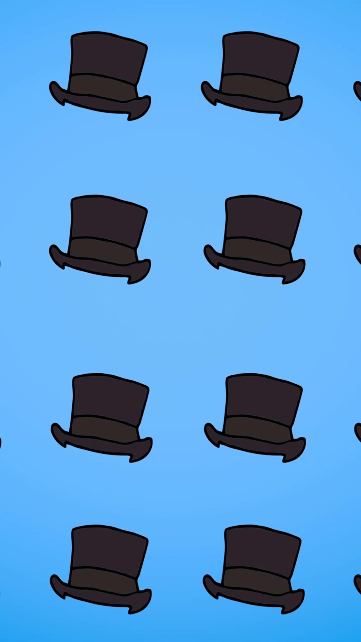 Animazione di cappello nero ripetuto su sfondo blu