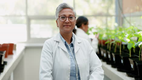 Scientist,-face-and-woman-with-arms-crossed