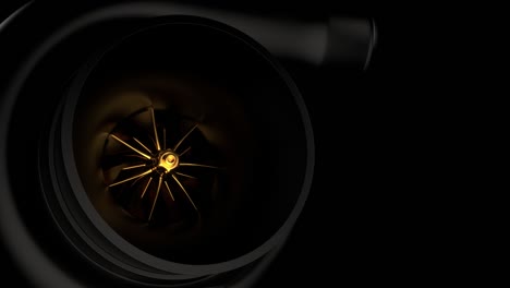 sleek modern black turbocharger with gold compressor blade rotating loop