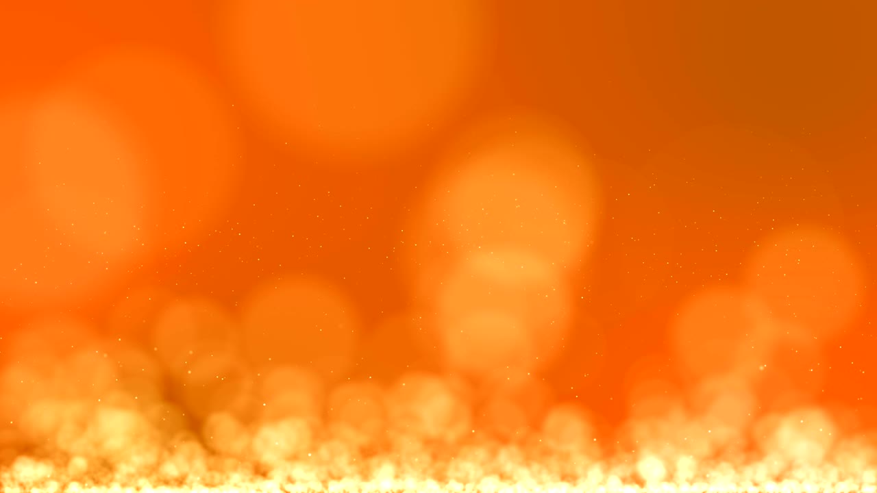 애니메이션, 모션, 추상적인 배경, 원색 노란색과 황금색, 움직이고 박이는 입자, 보케의 배경.