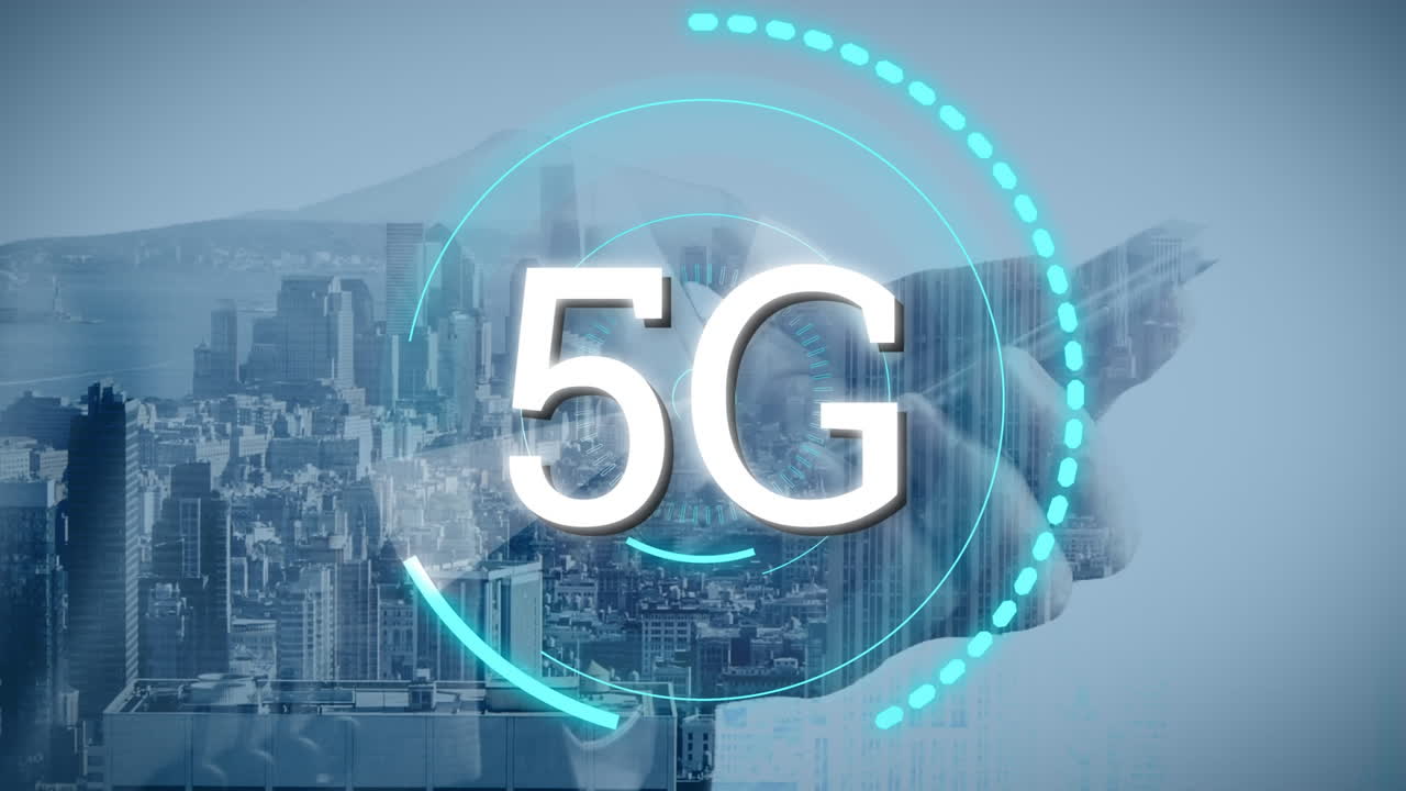 5g scritto nel mezzo di un cerchio futuristico