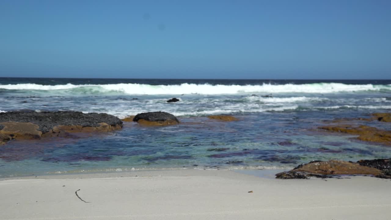 A shot that is moving closer to the sea water and rock pools