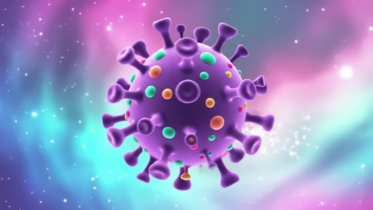 A Vibrant and Detailed 3D Rendering of a Virus with Colorful Structures and a Cosmic Background, Illustrating the Complexity of Microbial Life in the Universe