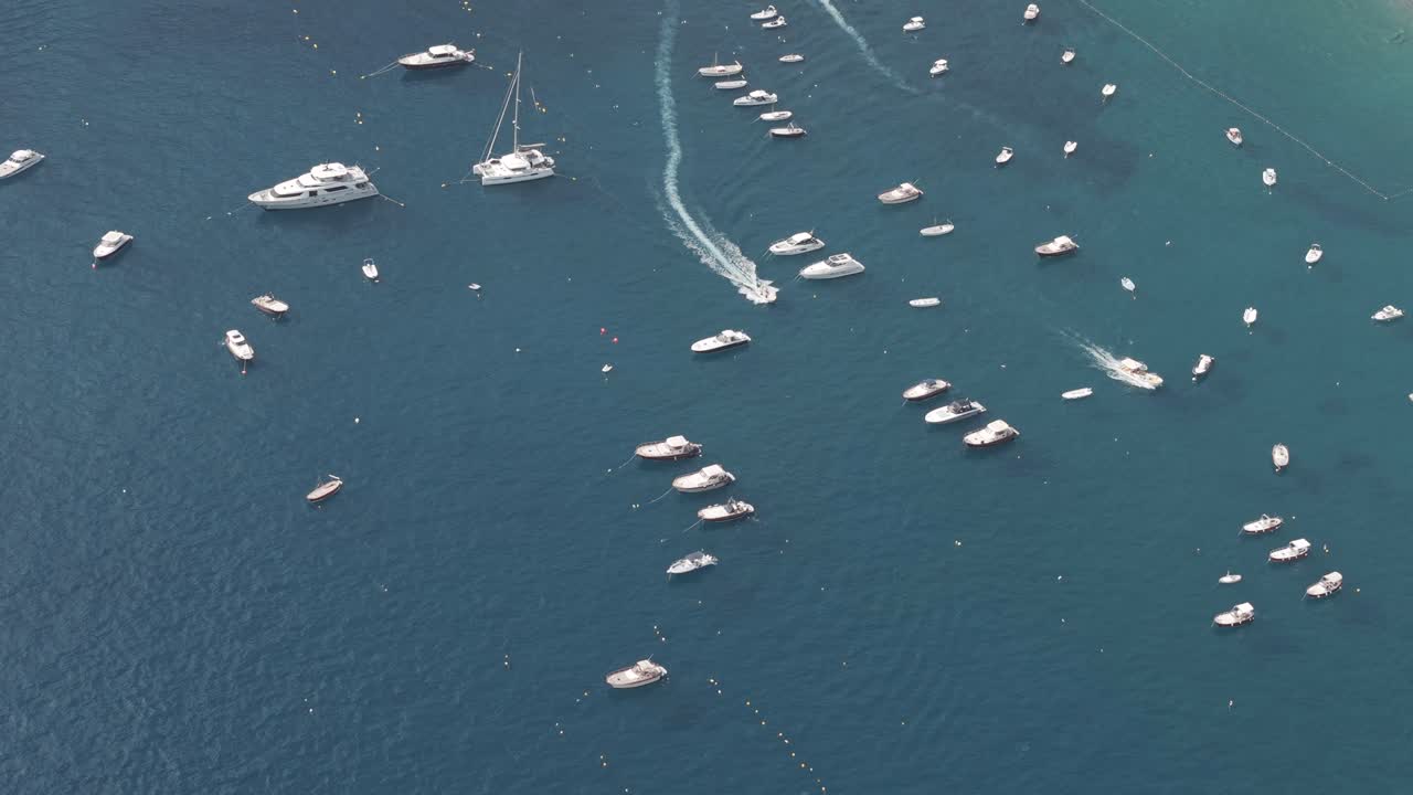 Panoramic High-Angle View of a Crowded Coastal Bay Filled with Numerous Luxury