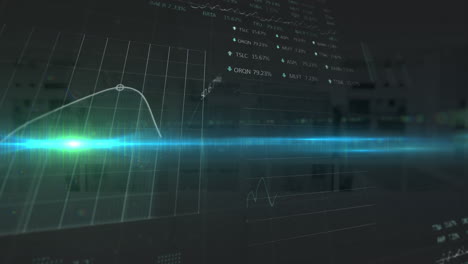 mercado de valores y procesamiento de datos estadísticos frente a una oficina vacía en segundo plano