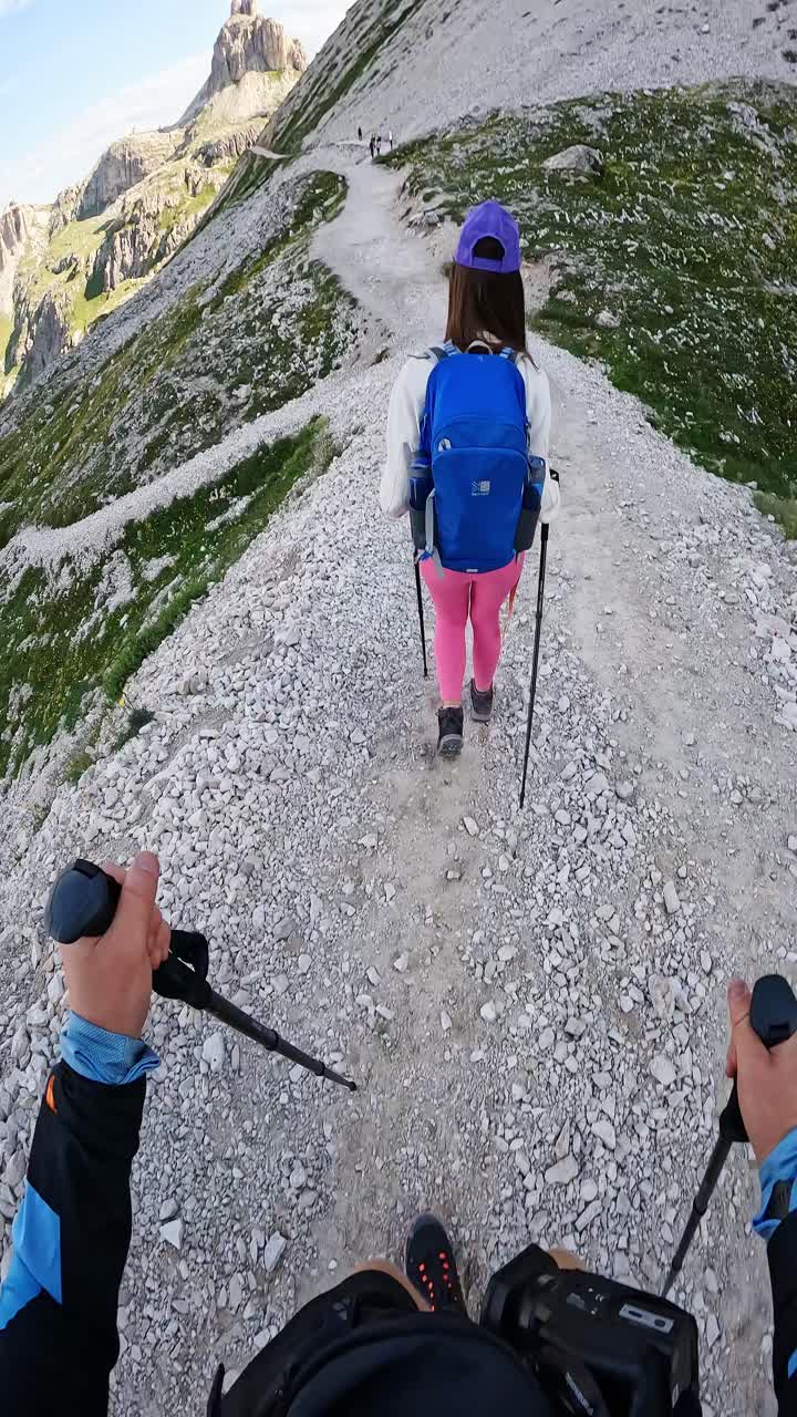 Symbolic POV mountain hike in Tre Cime Italy, path forward and future progress