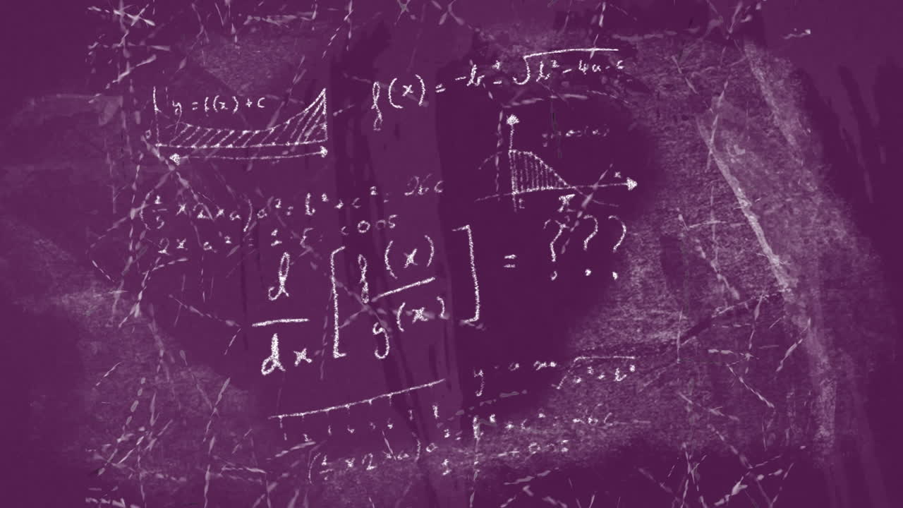 animación de ecuaciones matemáticas que se mueven sobre un fondo púrpura