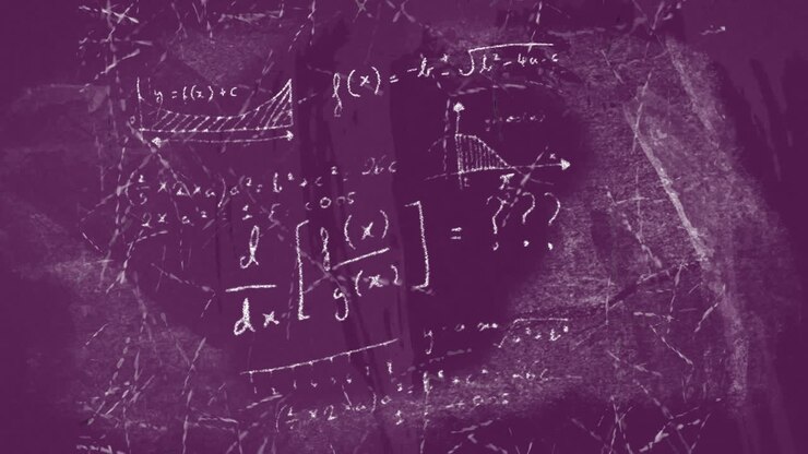 Animation of mathematical equations moving on purple background