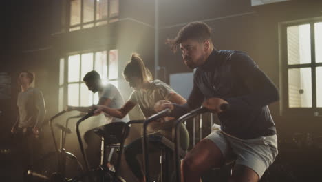 group exercise session on exercise bikes