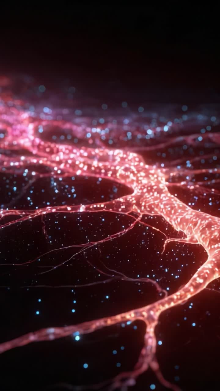 A stunning visual representation of interconnected neural pathways illuminated with shimmering light, showcasing the intricate beauty of brain-like structures in a cosmic setting