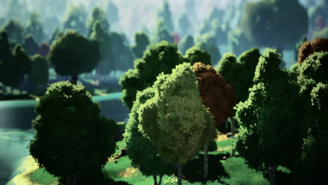 nature landscape with vibrant trees and serene river during daylight hours