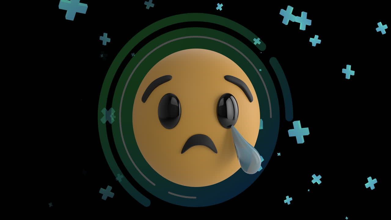 소셜 미디어의 애니메이션 검은색 배경에 울고 있는 이모지 아이콘