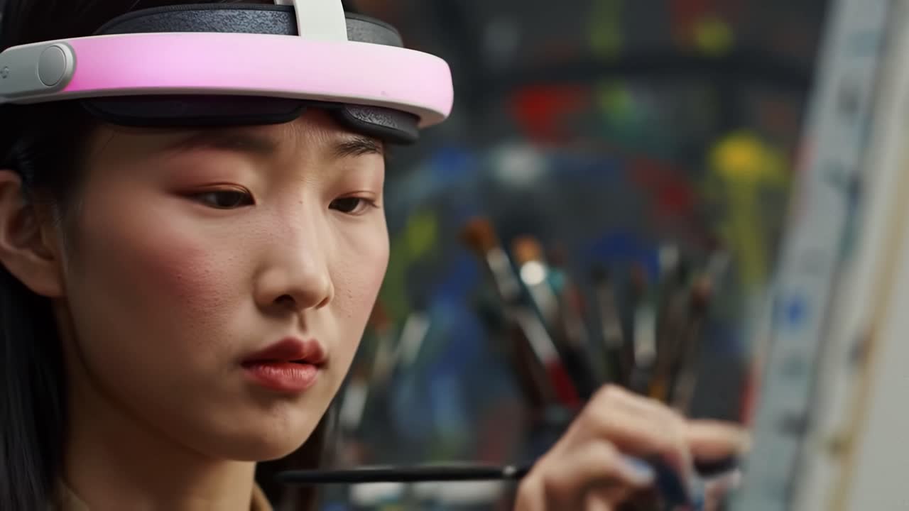 Woman Painting with VR Headset