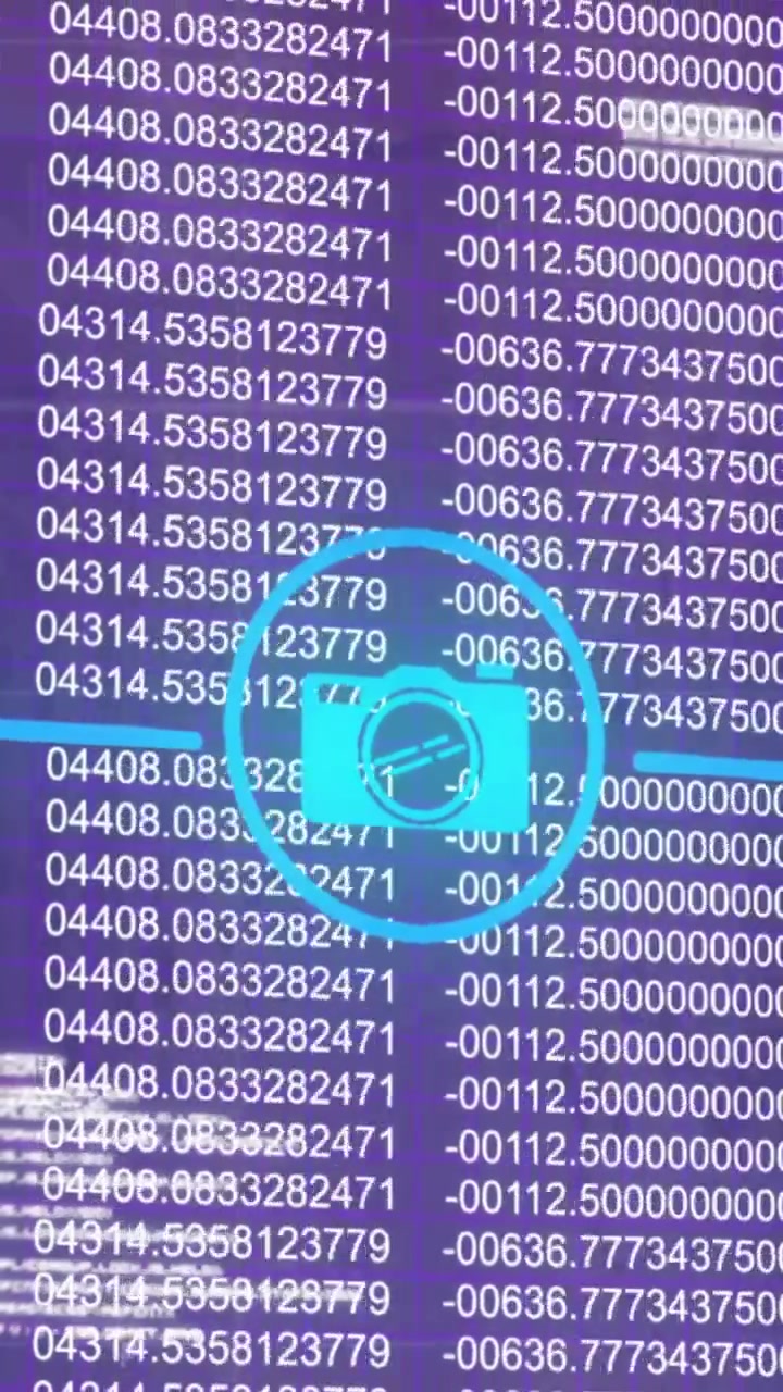 Animation of media icons and binary coding over data processing
