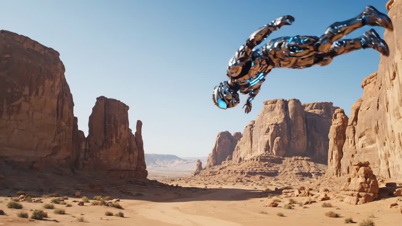 Futuristic Robot in Desert Canyon