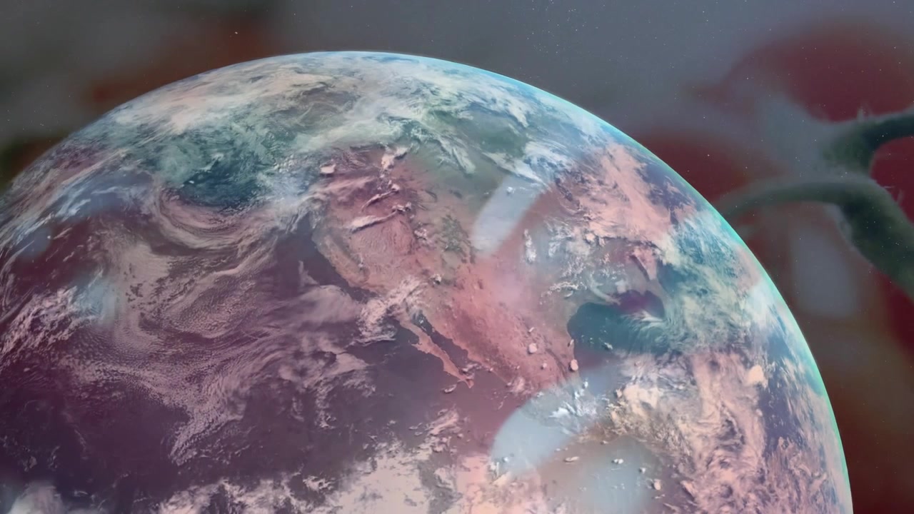 On start CGI hybrid globe hovering over vine tomatoes, rotating to merge planet and plant visuals