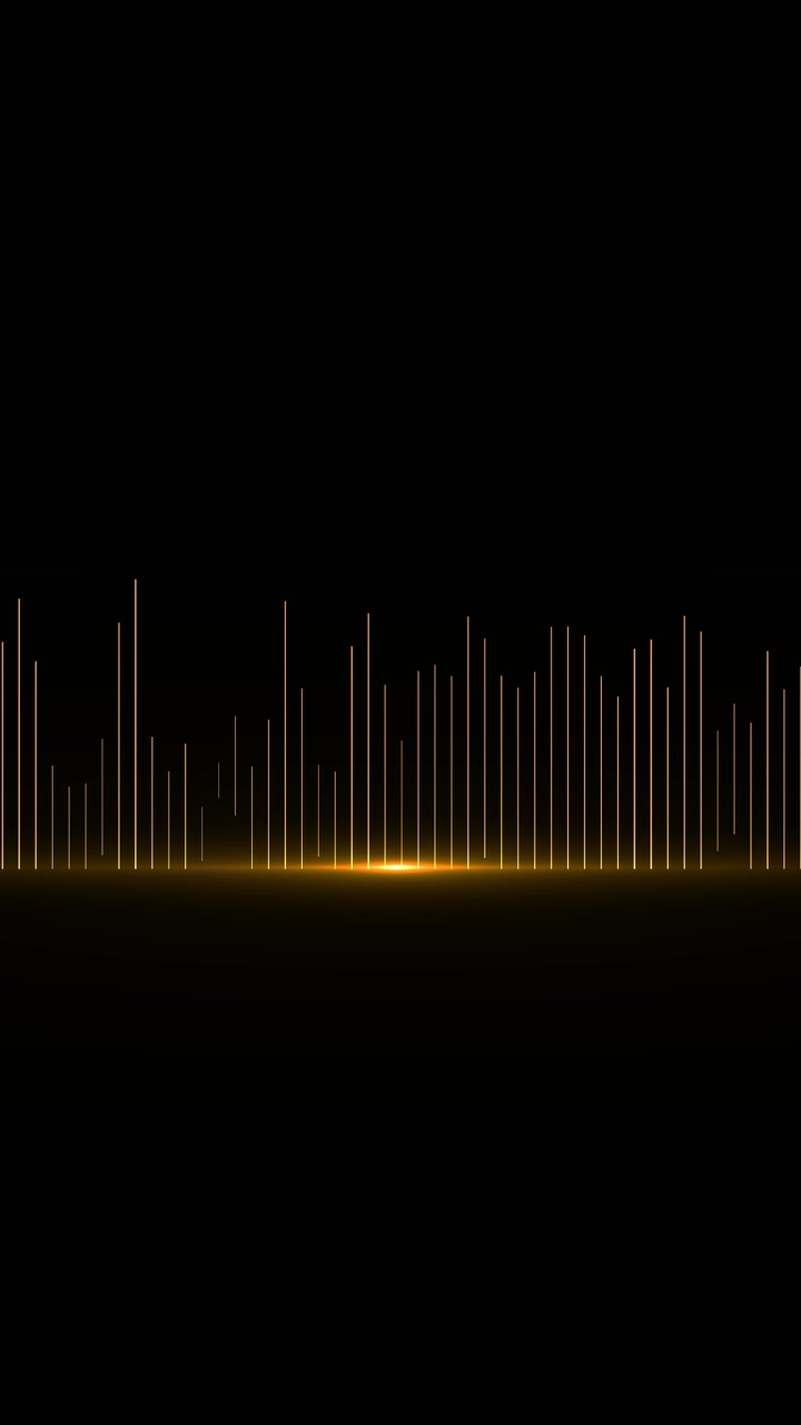 Black gold sound bar visual with glowing vertical lines warm center flare and clean audio spectrum