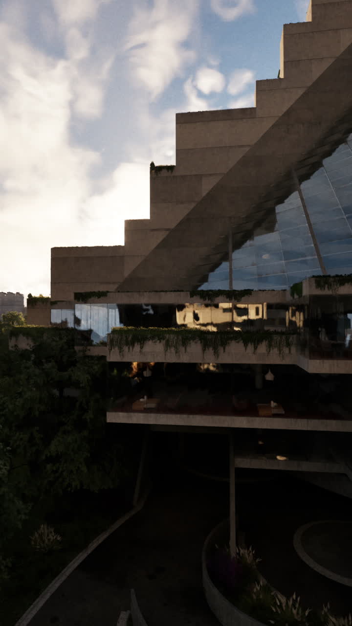 arquitectura moderna: un edificio de hormigón futurista con fachada de vidrio