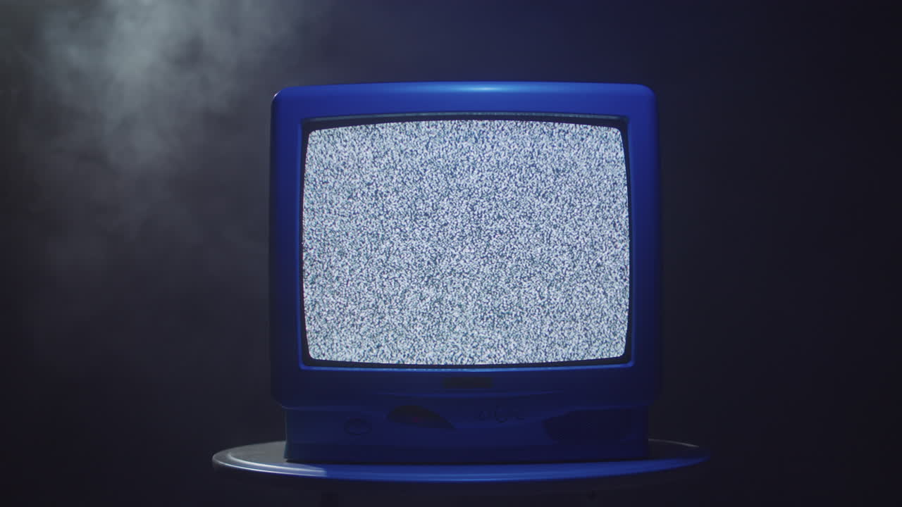 Vintage Blue Television with Static