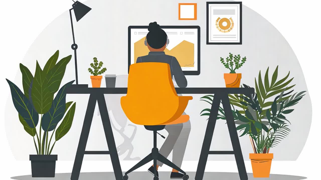 Illustration of a person working at a desk in a home office