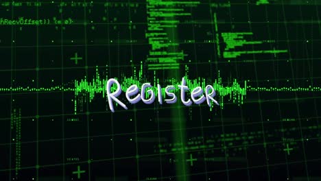 animation of register text and data processing on black background