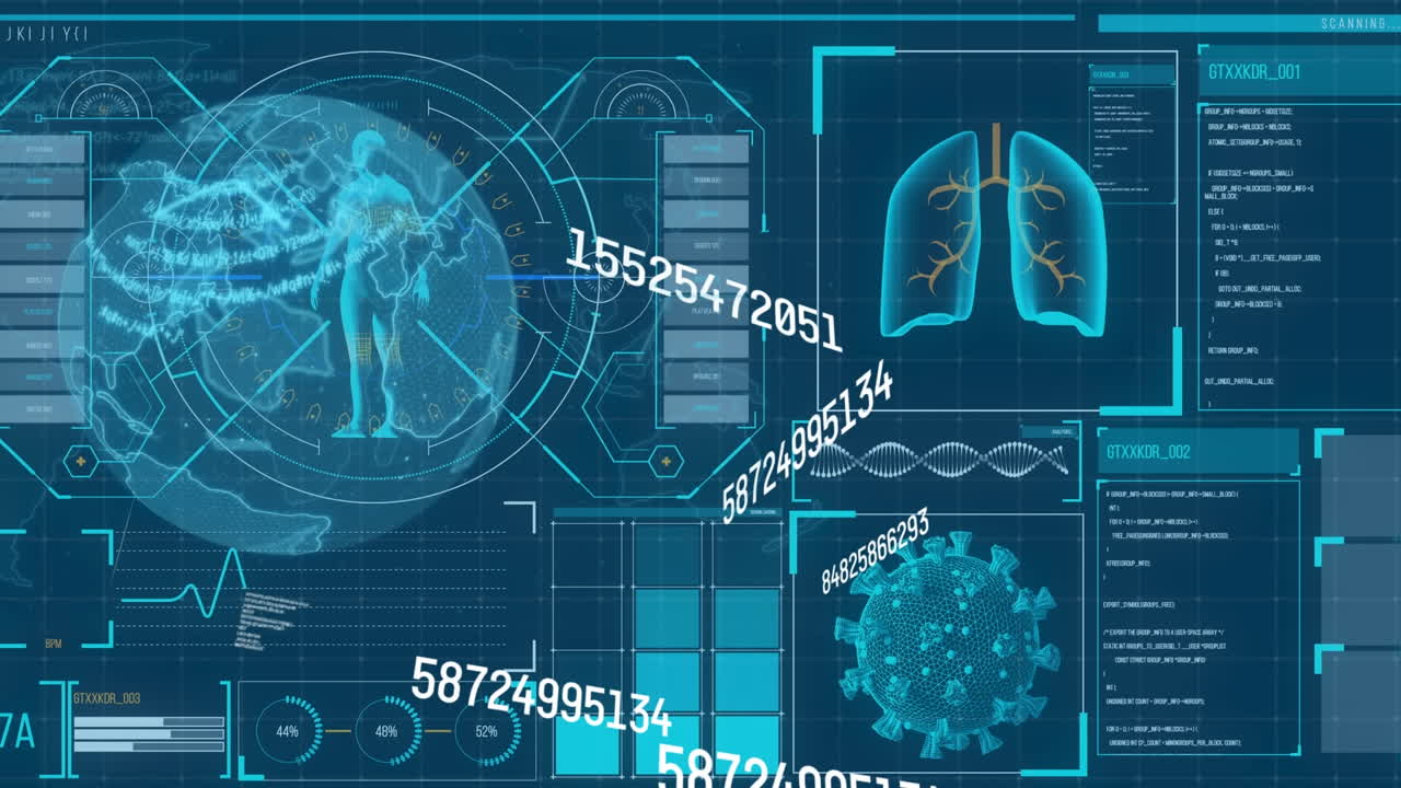 Animation of data processing on blue background