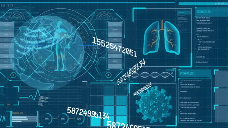 animación del procesamiento de datos sobre fondo azul