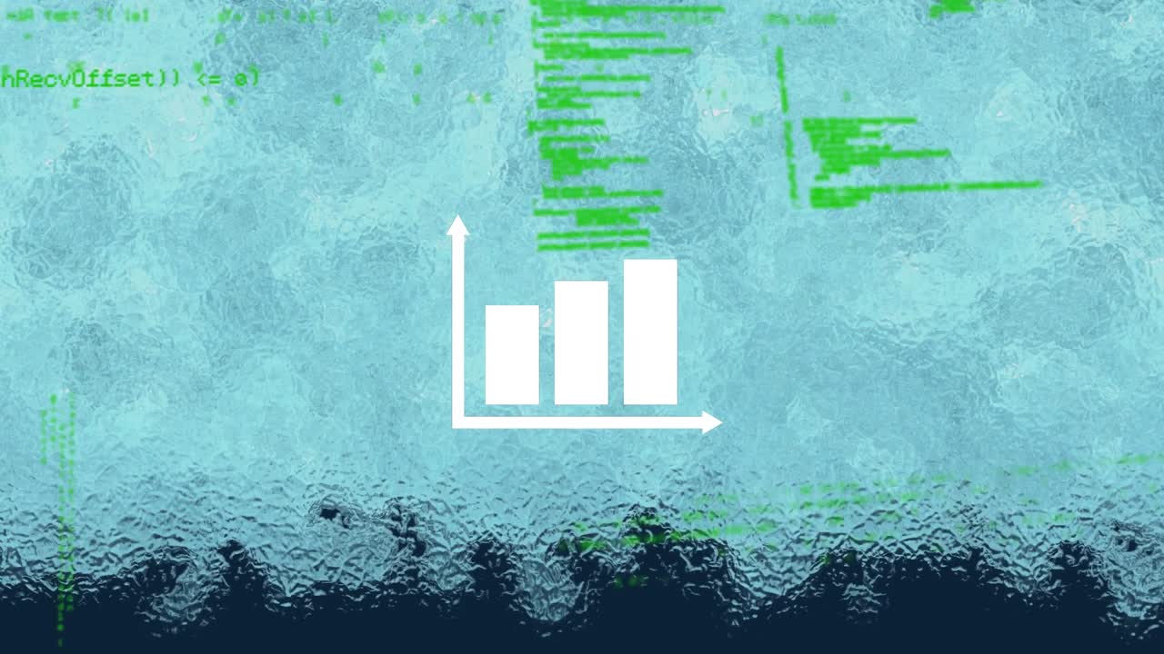 Animation of statistics and data processing on black background