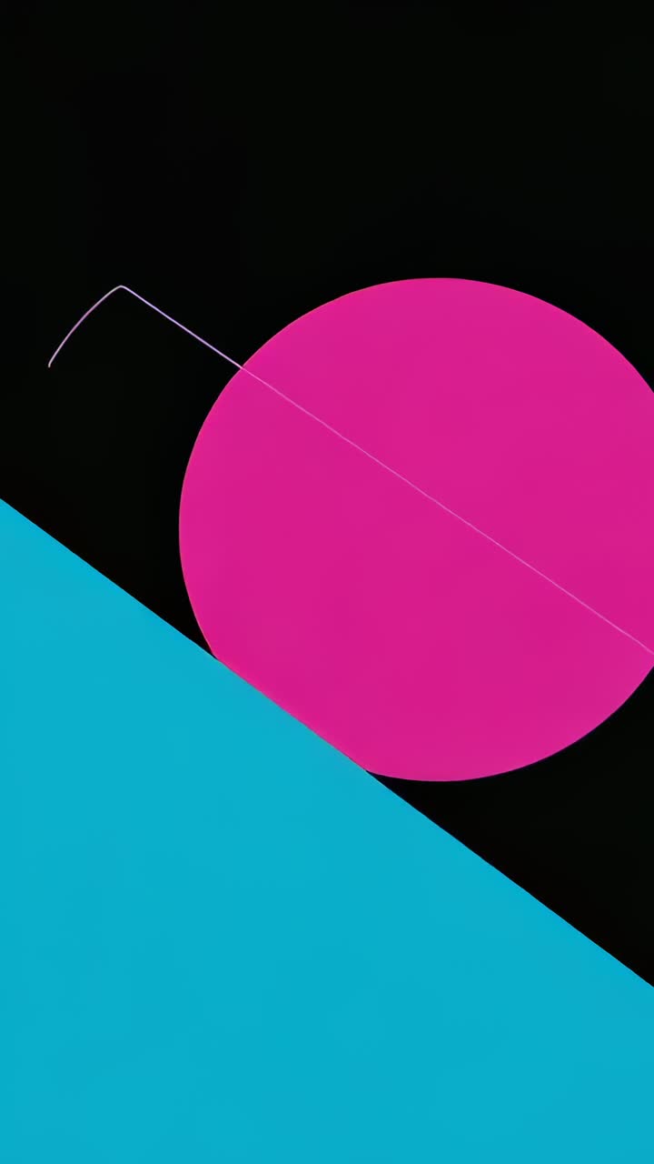 Vertical video: Sliding yellow circle rolling up cyan slope after magenta circle exits, copy space