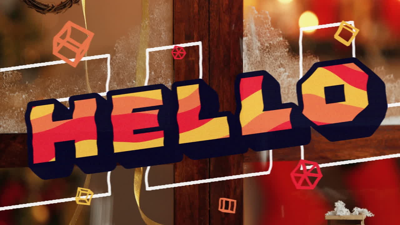 크리스마스 장식품과 창문에 대한 헬로 오버의 애니메이션