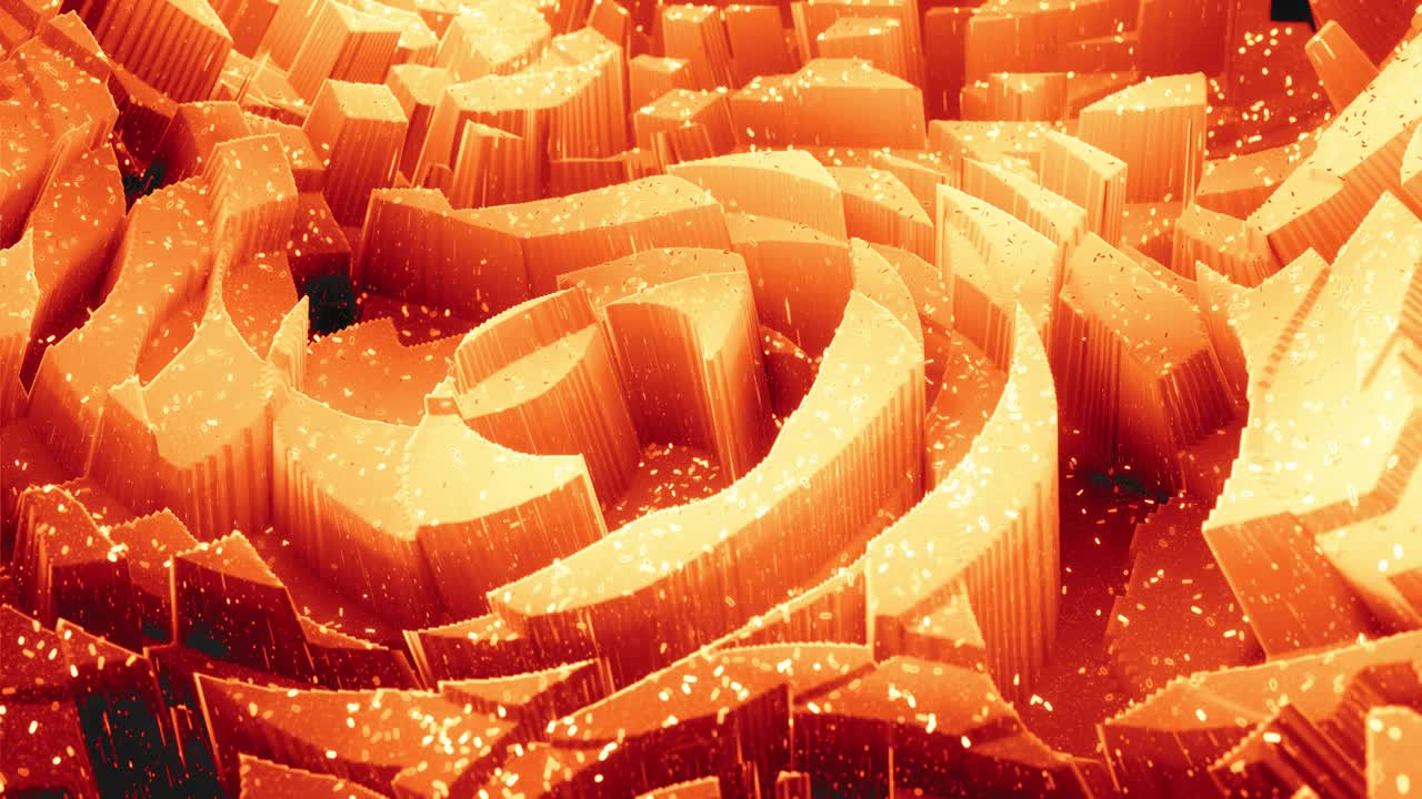 멋진 추상 3d 표면, 반이는 반임, 추상 3d 파동이 루프로 표면에 달립니다. 은 오렌지 색상, 부드러운 매트 재료, 가운 내부 빛, 부드럽게 4k 애니메이션.