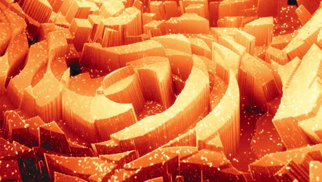 hermosa superficie 3d abstracta con chispas de brillo, ondas 3d abstractas se ejecutan en la superficie en bucle. gradiente naranja rojo, material mate suave con brillo interno ligero. animación 4k suavemente