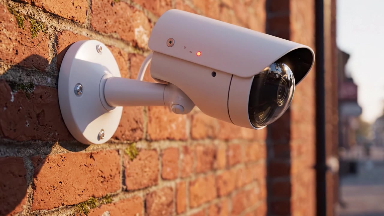 Surveillance Camera Mounted on a Brick Wall: Observing the Surroundings for Security and Safety Purposes in an Urban Environment