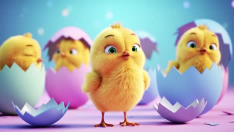 vibrant celebration of new life: colorful eggs hatching into adorable chicks as a springtime tribute to renewal and hope, filled with joy and cheerful colors.