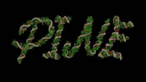 animated christmas wreath typeface letters forming the word pine