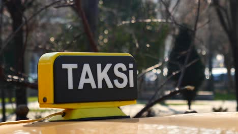 close-up of a turkish taxi sign