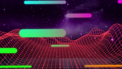 animation of colorful gradient light trails moving over metaverse structures against space