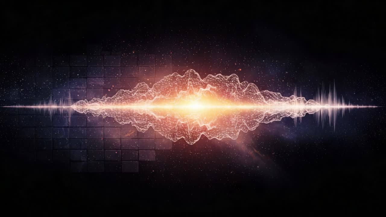 A Stunning Visualization of Vibrant Sound Waves Illustrating the Interplay Between Energy and Frequencies in a Cosmic Framework with Starry Background