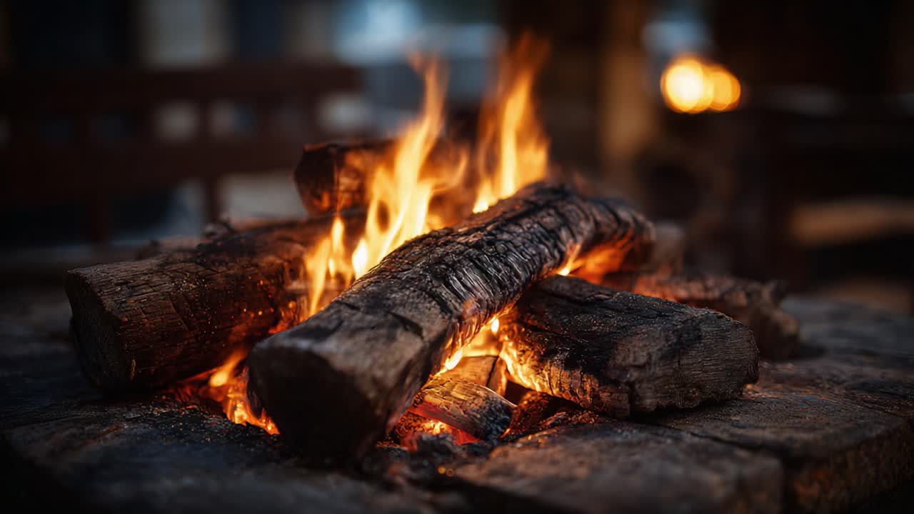 Captivating Flames Dancing in the Hearth: A Cozy Evening by the Fire, Inviting Warmth and Serenity to Gather Around with Friends and Family