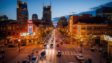 downtown nashville city street at dusk
