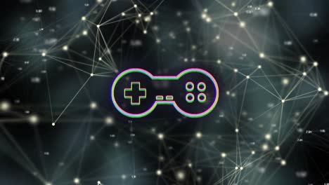 Animation-of-game-controller-icon-with-network-connecting-dots-on-digital-interface