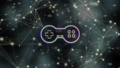 animación del icono del controlador de juego con puntos de conexión de red en la interfaz digital