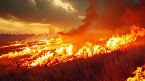 a field of burning grass in the middle of a field