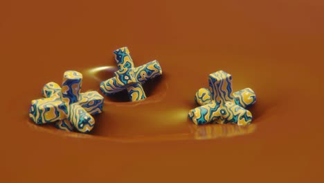 video en 4k de tres estructuras geométricas en un remolino marrón.