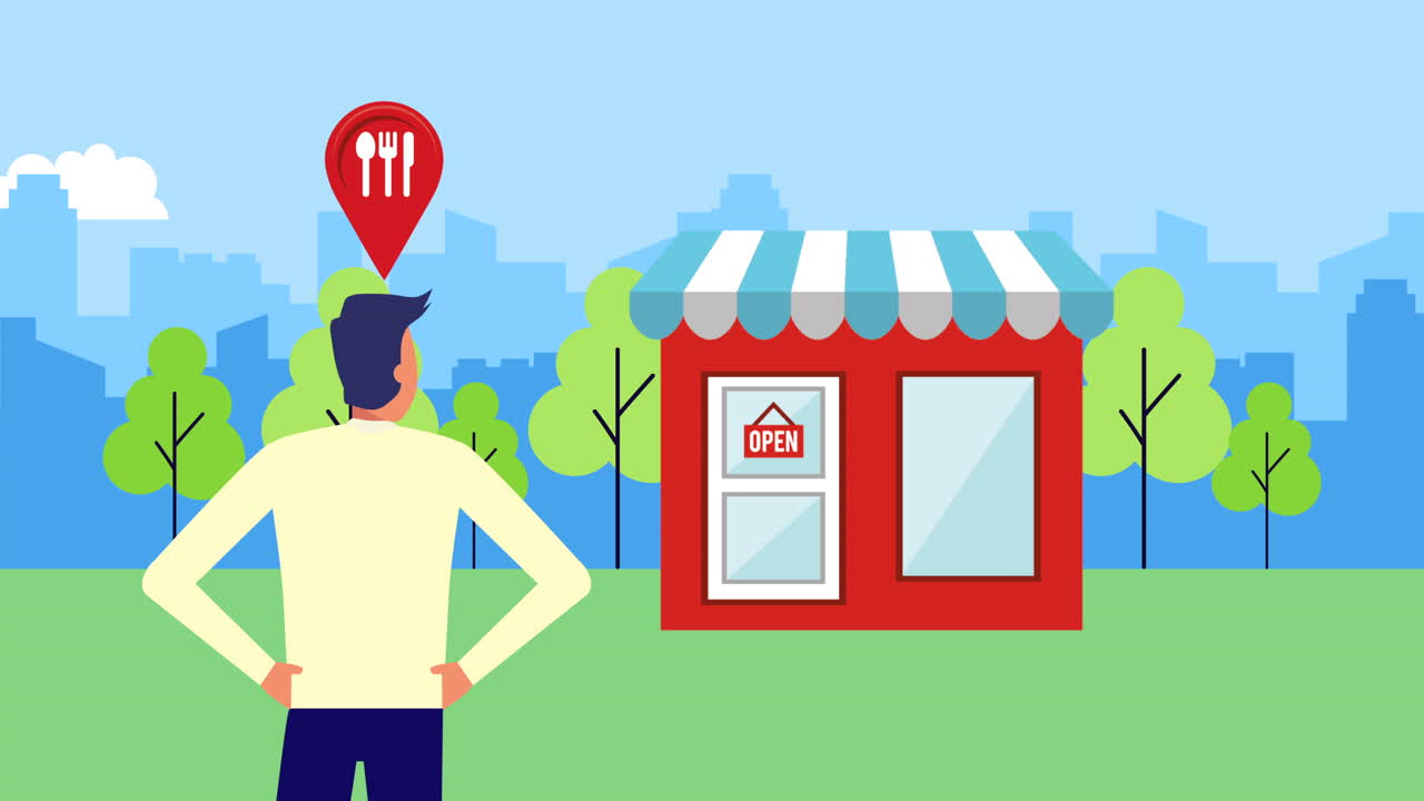 elegante hombre de negocios trabajador con fachada de restaurante