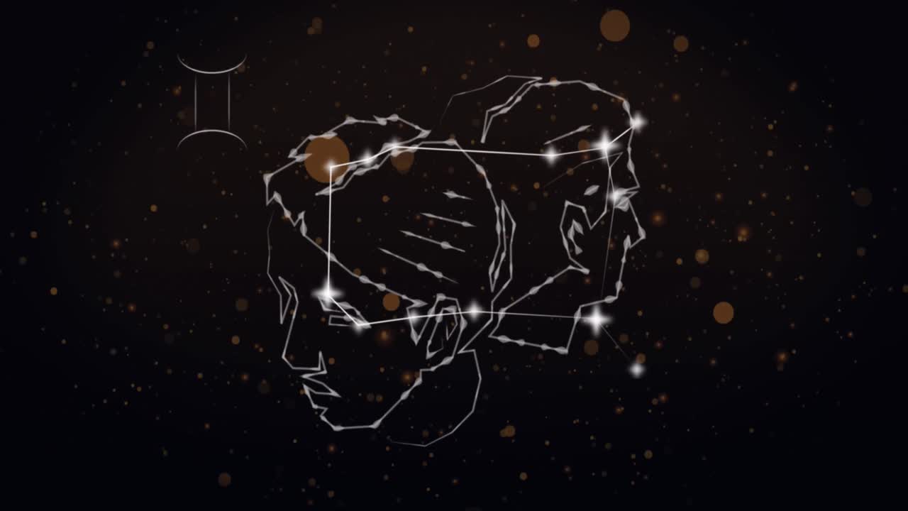 animación del signo de la estrella gemini en nubes de humo en el fondo