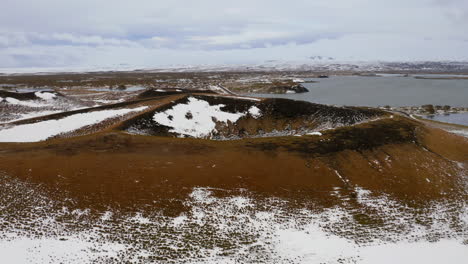 Aerial-view-of-pseudocraters-in-Skutustadagigar-near-Myvatn-lake-in-Iceland-during-an-overcast-day