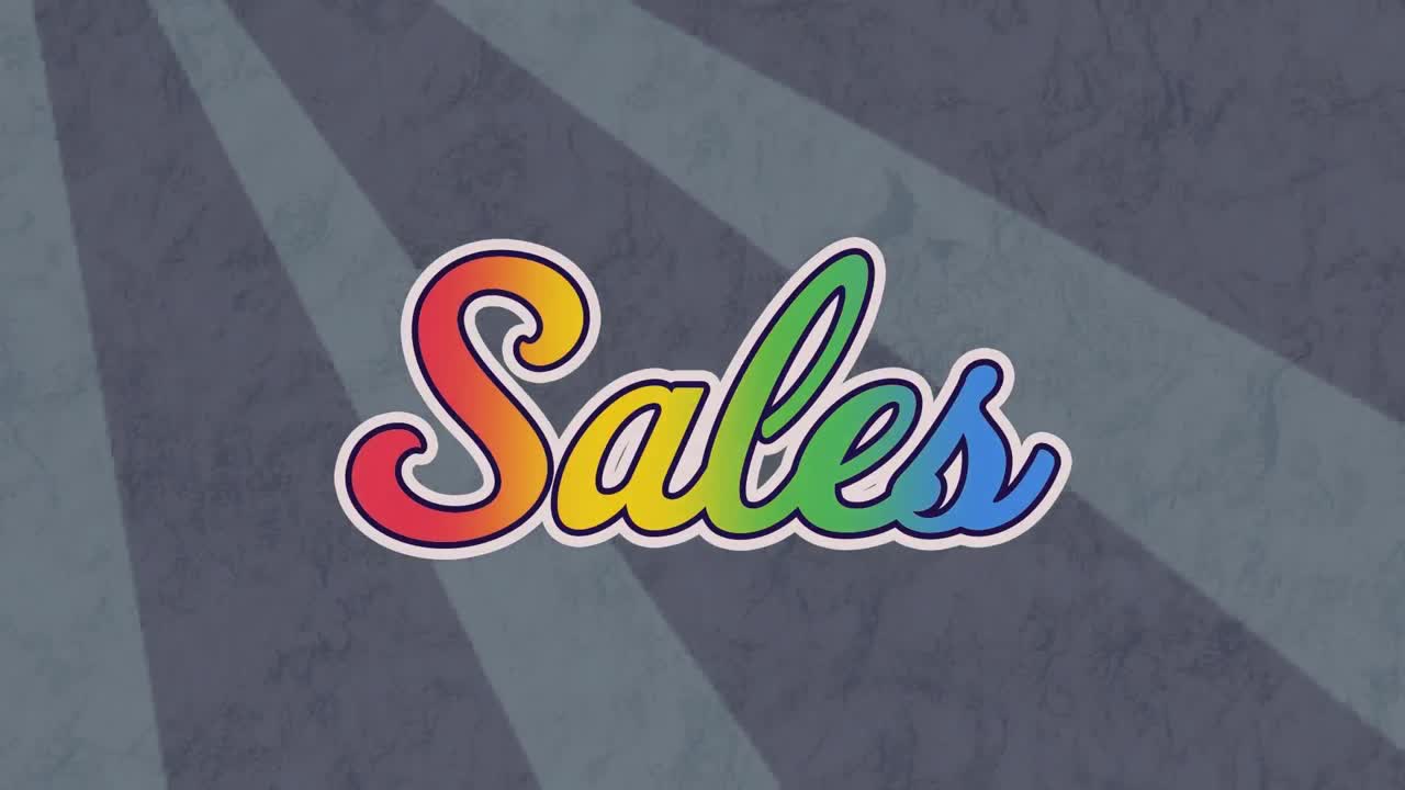 animación del texto de venta en letras de colores sobre fondo gris