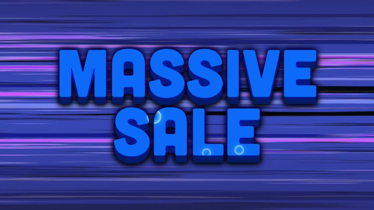 Massive sale graphic with colourful swirls against moving horizontal purple lines