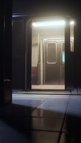 Empty Subway Train at Night